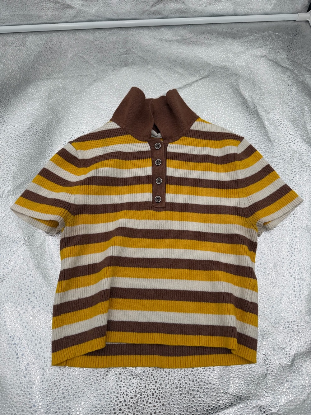 Target Brown, Mustard & Cream Striped Short Sleeve Ribbed Polo